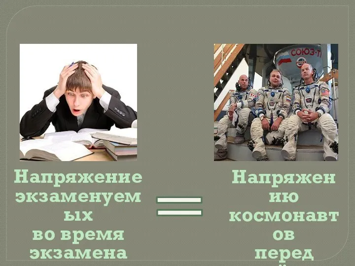 Напряжению космонавтов перед полётом Напряжение экзаменуемых во время экзамена