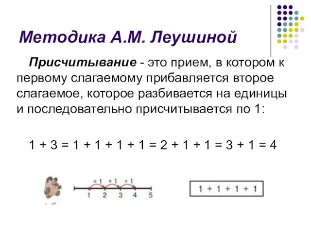 Методика А.М. Леушиной Присчитывание - это прием, в котором к