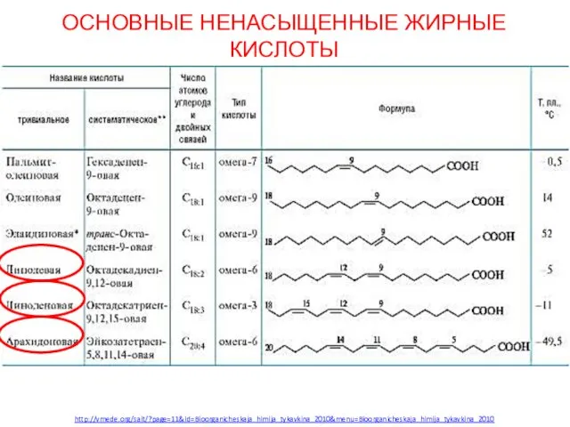 ОСНОВНЫЕ НЕНАСЫЩЕННЫЕ ЖИРНЫЕ КИСЛОТЫ http://vmede.org/sait/?page=11&id=Bioorganicheskaja_himija_tykavkina_2010&menu=Bioorganicheskaja_himija_tykavkina_2010