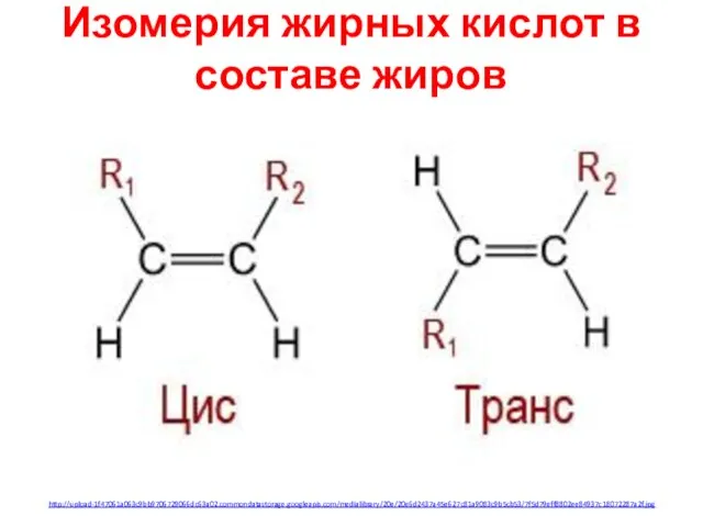 Изомерия жирных кислот в составе жиров http://upload-1f47061a063c9bb9706729066dc63a02.commondatastorage.googleapis.com/medialibrary/20e/20e6d2437a45e627c81a9083c9b5cb53/7f5d79eff8802ee84937c18072287a2f.jpg