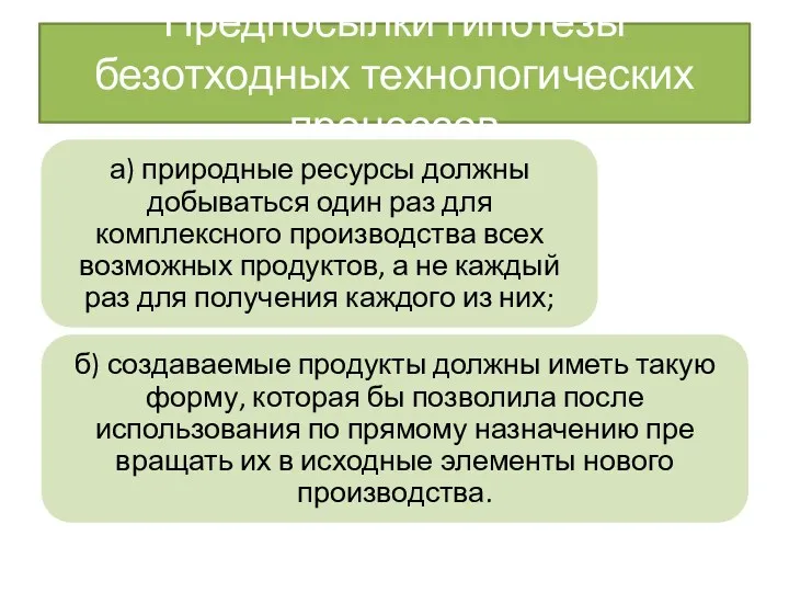 Предпосылки гипотезы безотходных технологи­ческих процессов