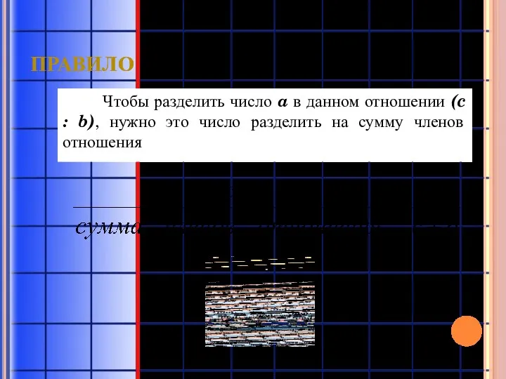 правило Чтобы разделить число a в данном отношении (c : b), нужно это