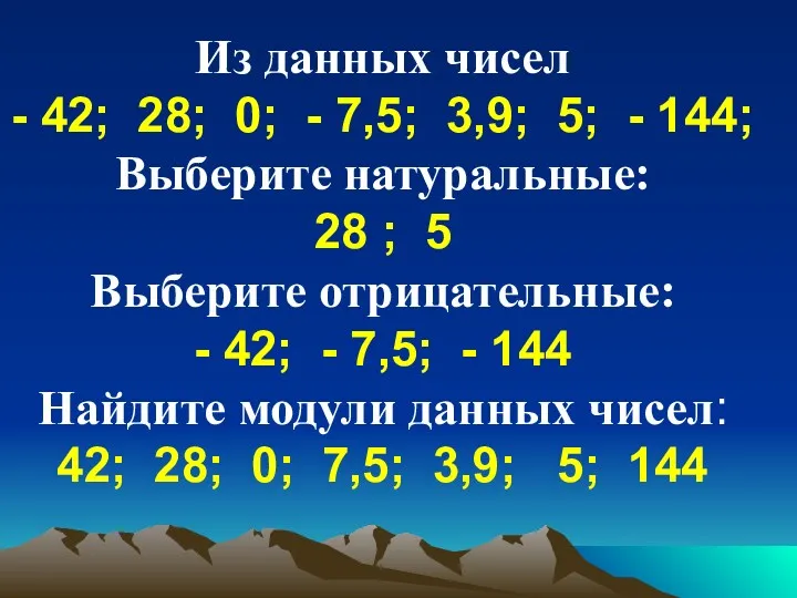 Из данных чисел - 42; 28; 0; - 7,5; 3,9; 5; - 144;