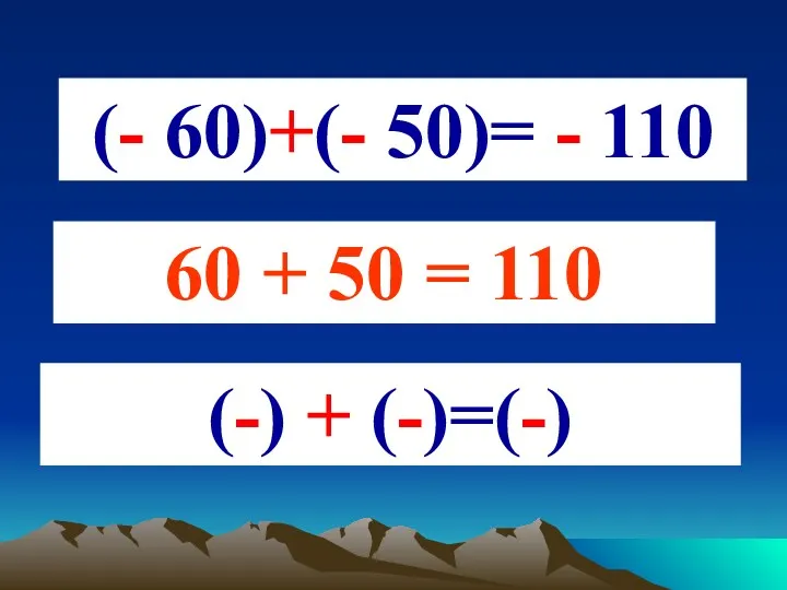 (- 60)+(- 50)= - 110 (-) + (-)=(-) 60 + 50 = 110