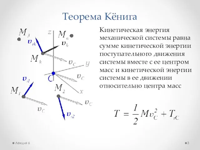 Теорема Кёнига Лекция 6 Кинетическая энергия механической системы равна сумме