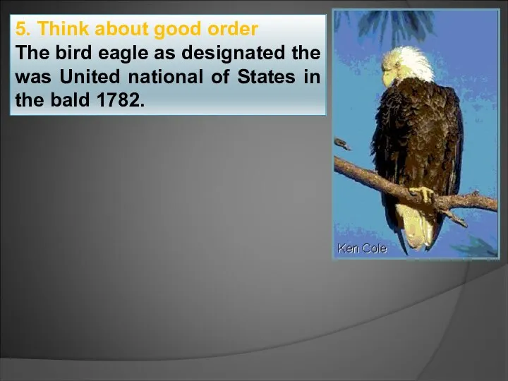 5. Think about good order The bird eagle as designated