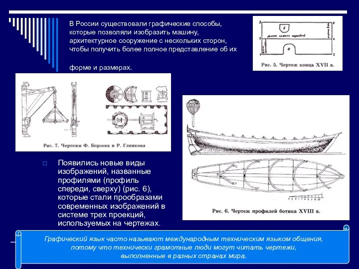 В России существовали графические способы, которые позволяли изобразить машину, архитектурное сооружение с нескольких