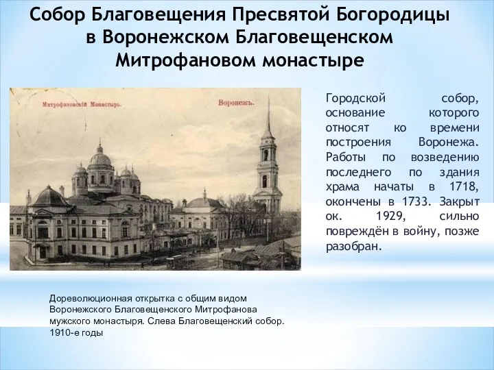 Собор Благовещения Пресвятой Богородицы в Воронежском Благовещенском Митрофановом монастыре Городской