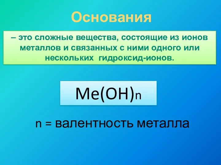 Основания – это сложные вещества, состоящие из ионов металлов и