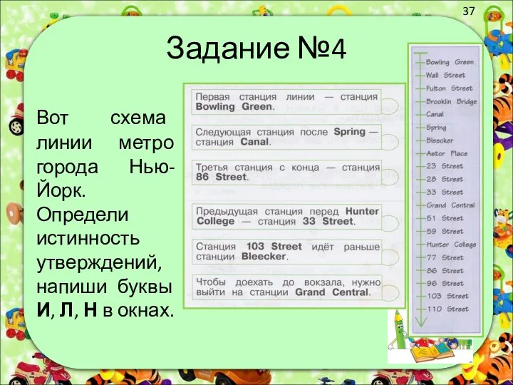 Задание №4 Вот схема линии метро города Нью-Йорк. Определи истинность