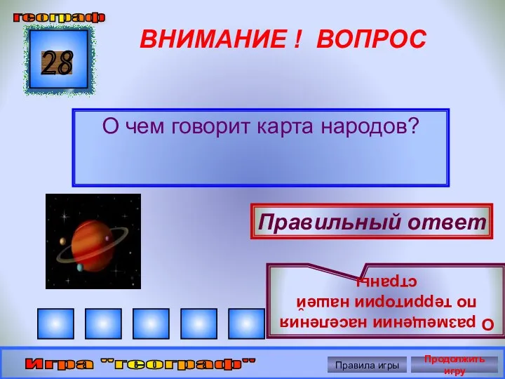 ВНИМАНИЕ ! ВОПРОС О чем говорит карта народов? 28 Правильный