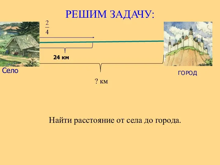 РЕШИМ ЗАДАЧУ: Найти расстояние от села до города. ГОРОД Село 24 км ? км