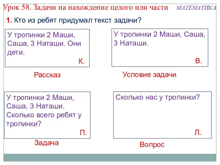 1. Кто из ребят придумал текст задачи? У тропинки 2