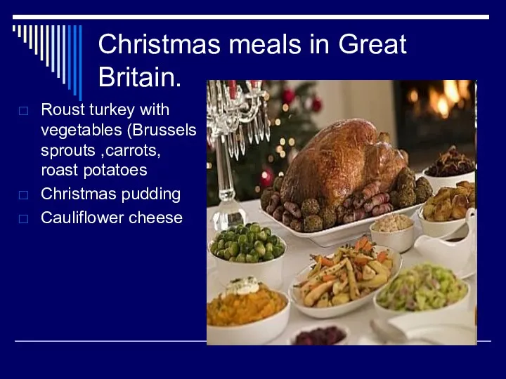 Christmas meals in Great Britain. Roust turkey with vegetables (Brussels