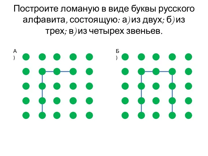 Построите ломаную в виде буквы русского алфавита, состоящую: а) из