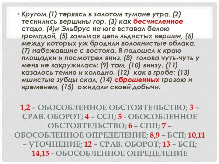 1,2 – обособленное обстоятельство; 3 – срав. оборот; 4 –