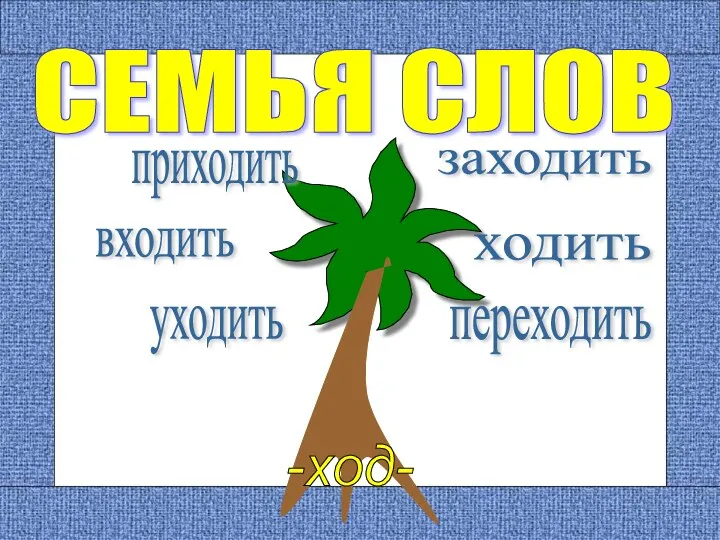 СЕМЬЯ СЛОВ -ход- приходить входить уходить заходить ходить переходить