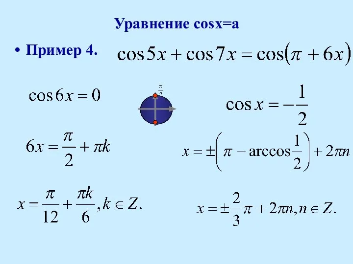 Уравнение cosx=a Пример 4.