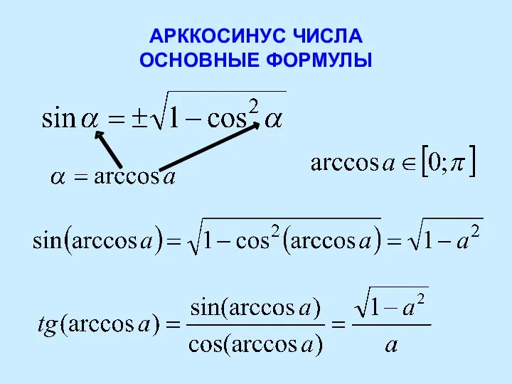 АРККОСИНУС ЧИСЛА ОСНОВНЫЕ ФОРМУЛЫ