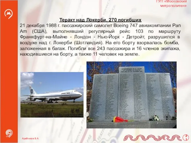 Теракт над Локерби. 270 погибших 21 декабря 1988 г. пассажирский