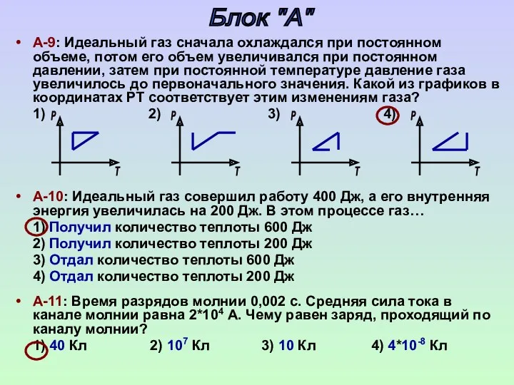 А-9: Идеальный газ сначала охлаждался при постоянном объеме, потом его