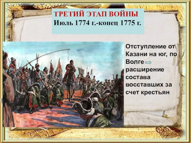 ТРЕТИЙ ЭТАП ВОЙНЫ Июль 1774 г.-конец 1775 г. Отступление от