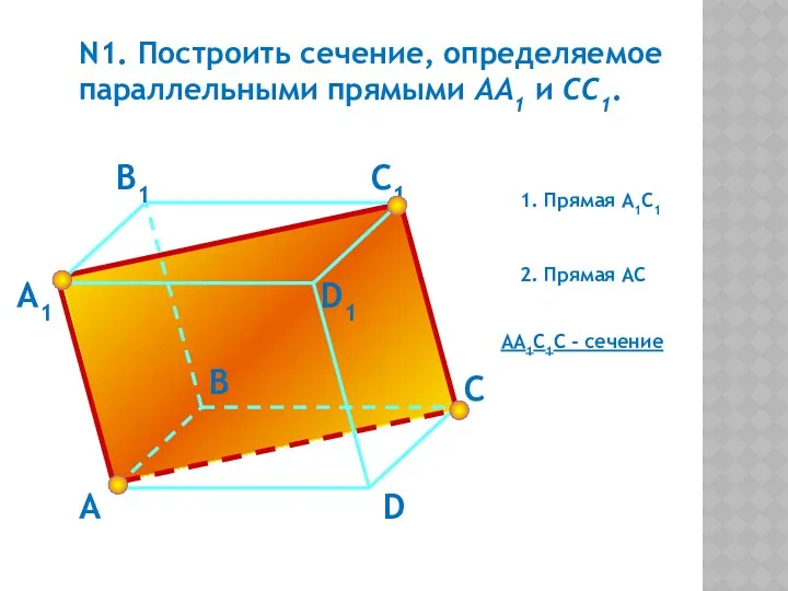 N1. Построить сечение, определяемое параллельными прямыми АА1 и CC1. А А1 В1 С1