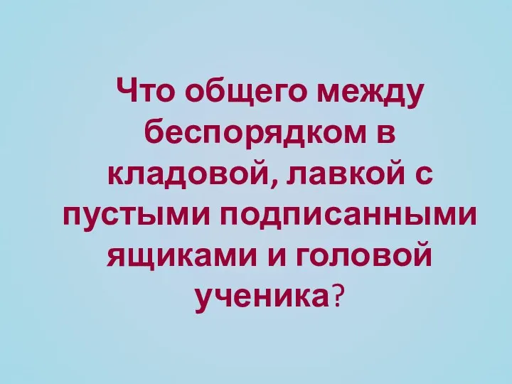 Что общего между беспорядком в кладовой, лавкой с пустыми подписанными ящиками и головой ученика?