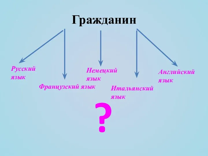 Гражданин Русский язык Французский язык Немецкий язык Английский язык Итальянский язык ?