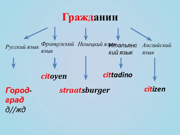 Гражданин Русский язык Французский язык citoyen Немецкий язык Английский язык