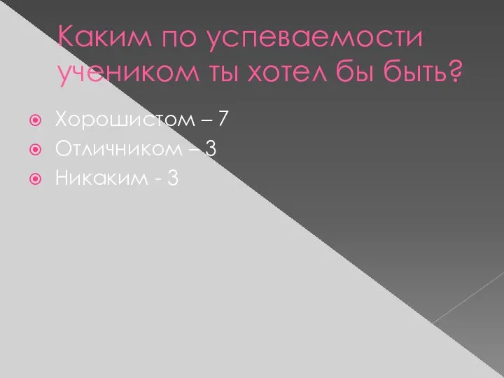 Каким по успеваемости учеником ты хотел бы быть? Хорошистом –