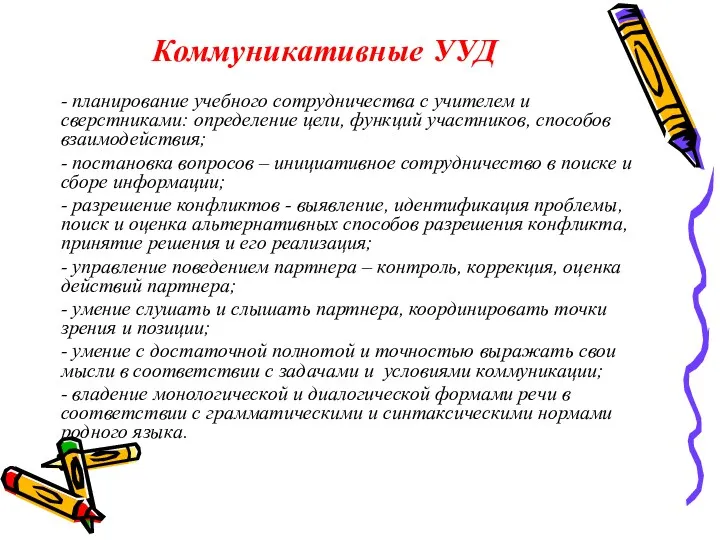 Коммуникативные УУД - планирование учебного сотрудничества с учителем и сверстниками: определение цели, функций