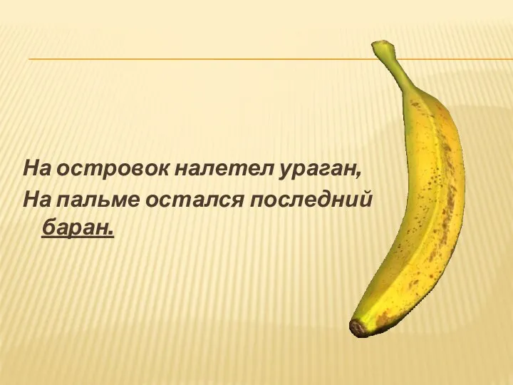 На островок налетел ураган, На пальме остался последний баран.