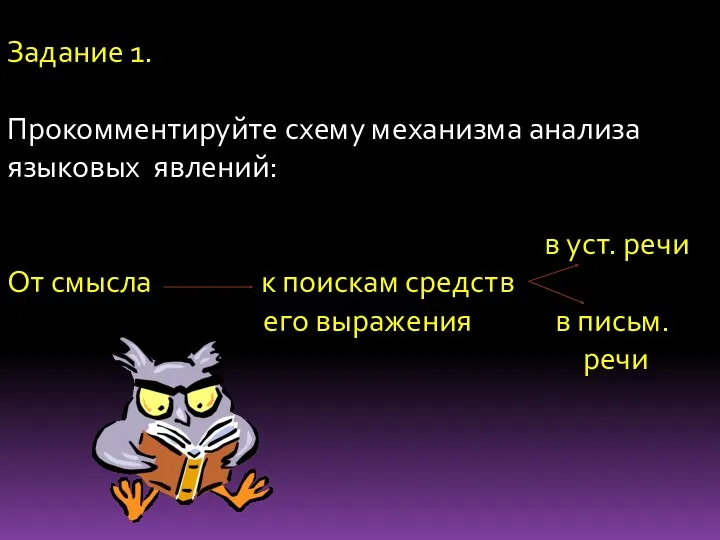 Задание 1. Прокомментируйте схему механизма анализа языковых явлений: в уст.