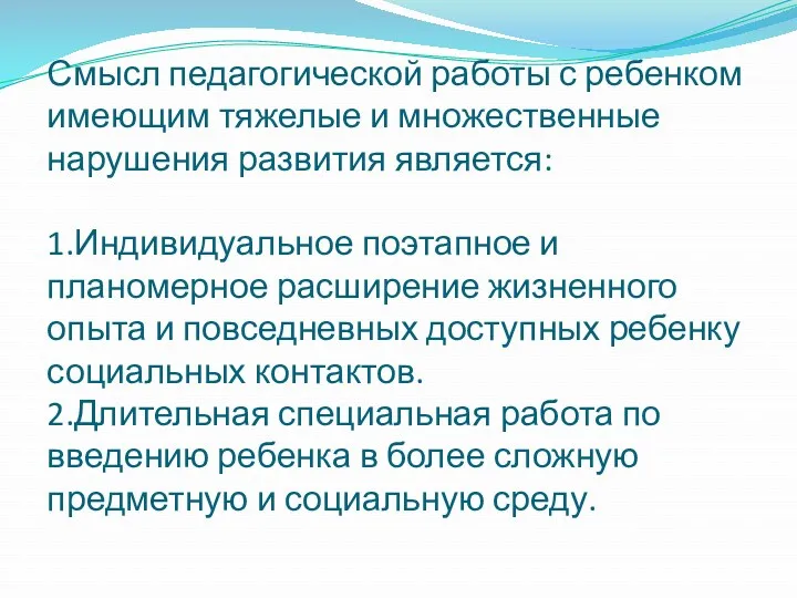 Смысл педагогической работы с ребенком имеющим тяжелые и множественные нарушения