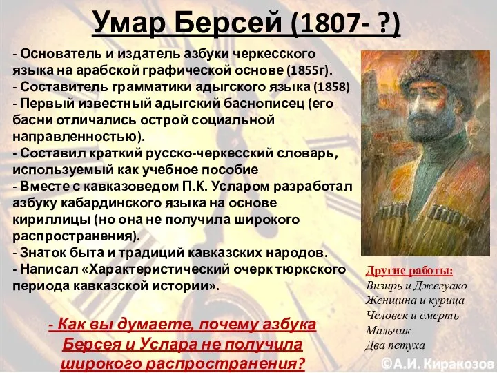 Умар Берсей (1807- ?) - Основатель и издатель азбуки черкесского