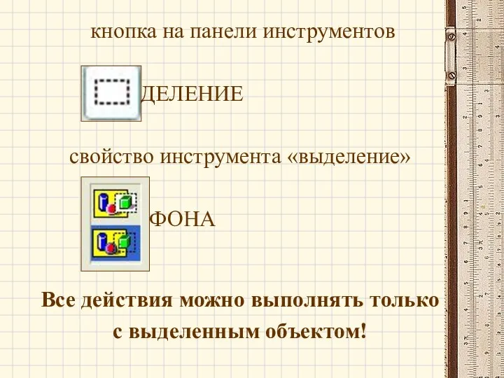 кнопка на панели инструментов ВЫДЕЛЕНИЕ свойство инструмента «выделение» БЕЗ ФОНА