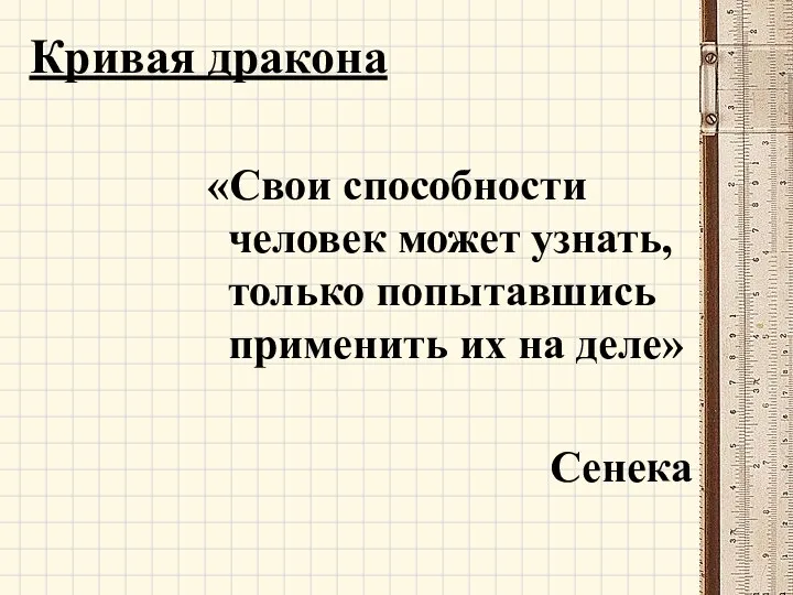 Кривая дракона «Свои способности человек может узнать, только попытавшись применить их на деле» Сенека