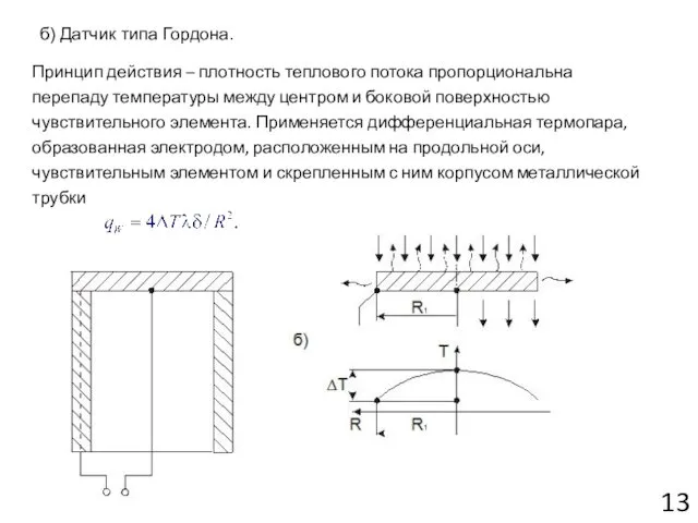 б) Датчик типа Гордона. 13 Принцип действия – плотность теплового