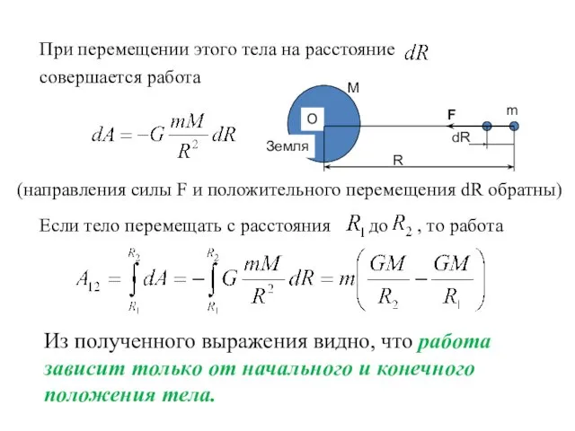 При перемещении этого тела на расстояние совершается работа (направления силы