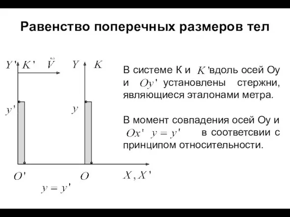 Равенство поперечных размеров тел В системе К и вдоль осей