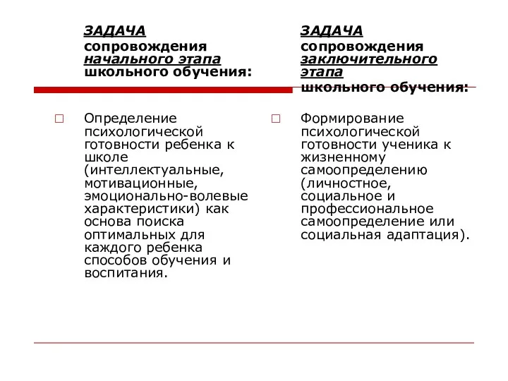 ЗАДАЧА сопровождения начального этапа школьного обучения: Определение психологической готовности ребенка