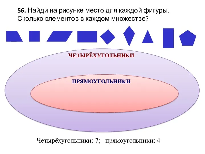 56. Найди на рисунке место для каждой фигуры. Сколько элементов