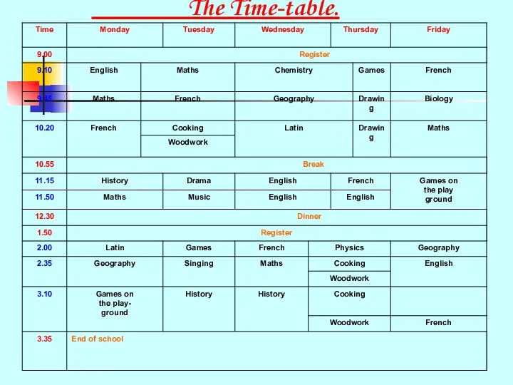 The Time-table.