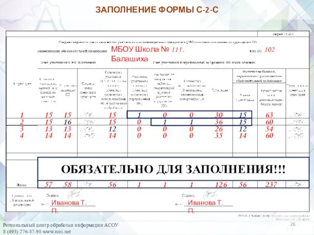 ЗАПОЛНЕНИЕ ФОРМЫ С-2-С МБОУ Школа № 11 г. Балашиха 102