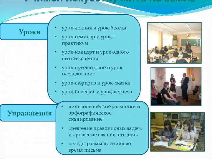 Учимся искусству жить на земле Уроки урок-лекция и урок-беседа урок-семинар