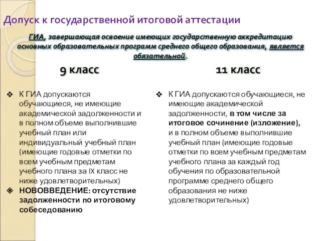 Допуск к государственной итоговой аттестации 9 класс 11 класс К