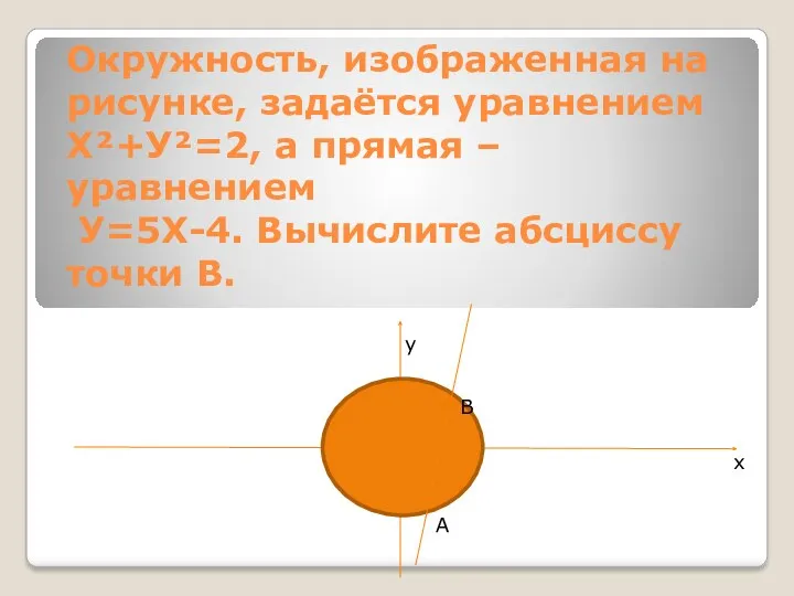 Окружность, изображенная на рисунке, задаётся уравнением Х²+У²=2, а прямая –