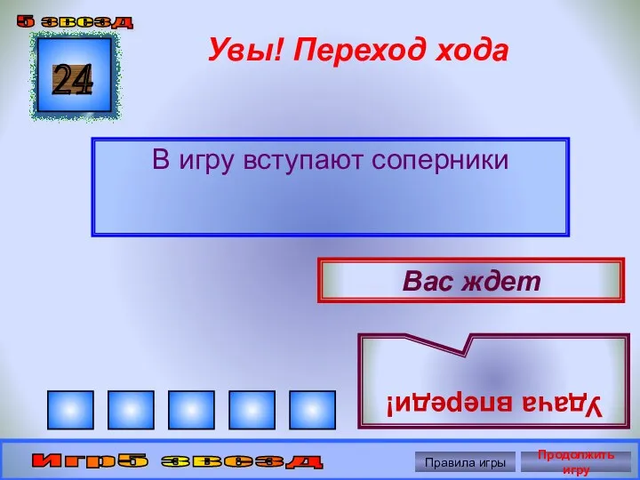 Увы! Переход хода В игру вступают соперники 24 Вас ждет Удача впереди! 5