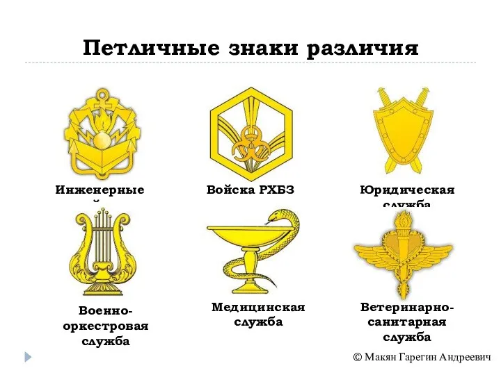 Петличные знаки различия Инженерные войска Войска РХБЗ Юридическая служба Медицинская